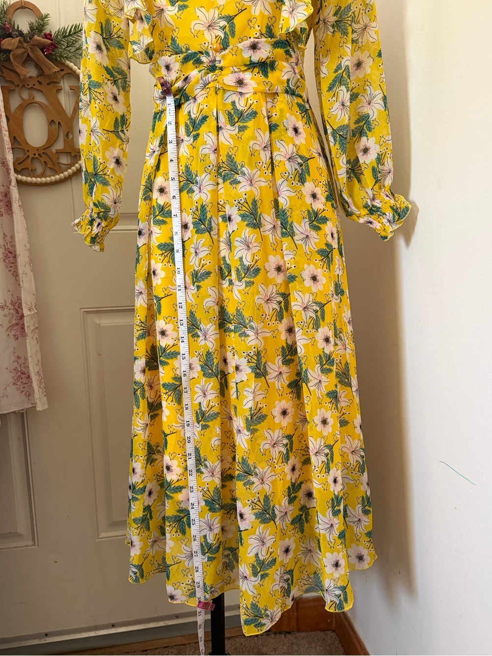 Yellow Floral Long Sleeve Midi Dress can fit s and m - Picture 4 of 7